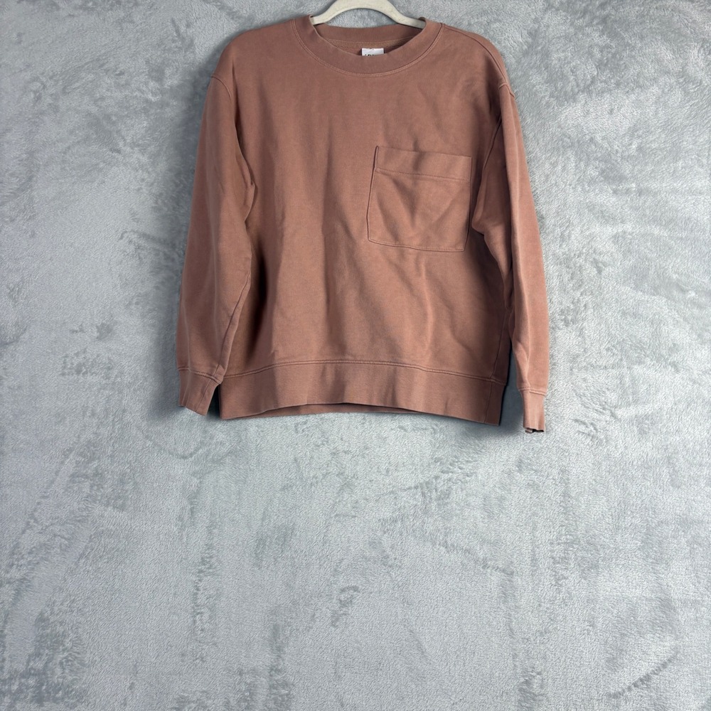 Zara Mens Crewneck Sweatshirt Dusty Rose Clay Cotton Pocket Pullover M 0795